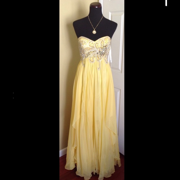 NEW SHERRI HILL YELLOW BEADED EVEING GOWN DRESS - Picture 1 of 6
